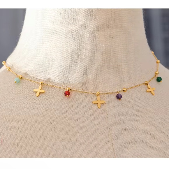 NWOT Y2K Stainless Steel Chain Colorful Necklace in Gold - Picture 3 of 9